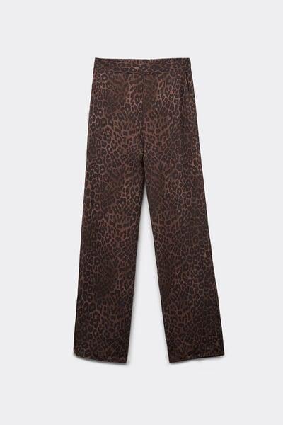 Brown Animal Print Viscose Canvas Straight-Cut Pants, 5701_520Z, large image number 4
