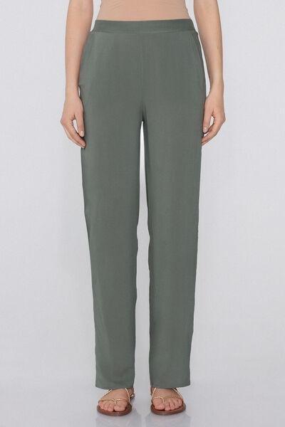 Green Viscose Canvas Straight-Cut Trousers, 5701_732Y, medium