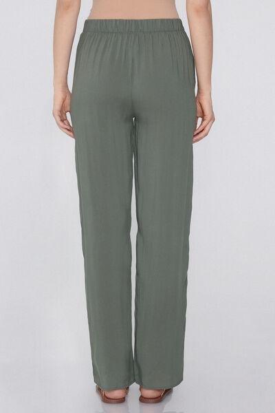 Green Viscose Canvas Straight-Cut Trousers, 5701_732Y, medium