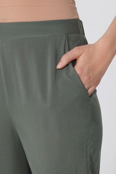 Green Viscose Canvas Straight-Cut Trousers, 5701_732Y, large image number 3