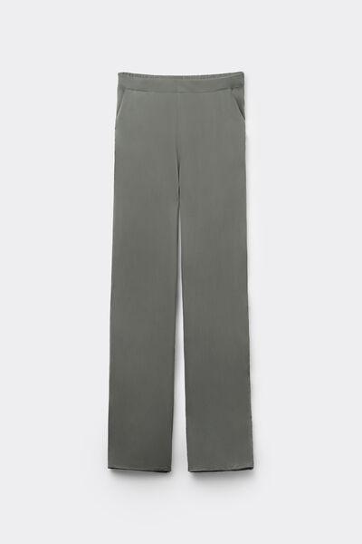 Green Viscose Canvas Straight-Cut Trousers, 5701_732Y, large image number 4
