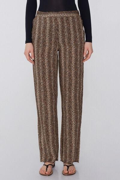 Black Animal Print Straight-Cut Viscose Pants, , large image number 0