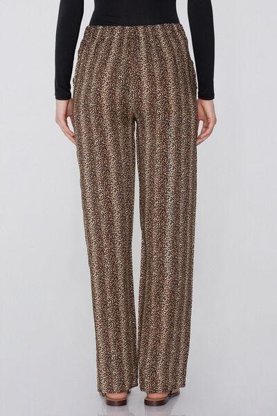 Black Animal Print Straight-Cut Viscose Pants, , large image number 2