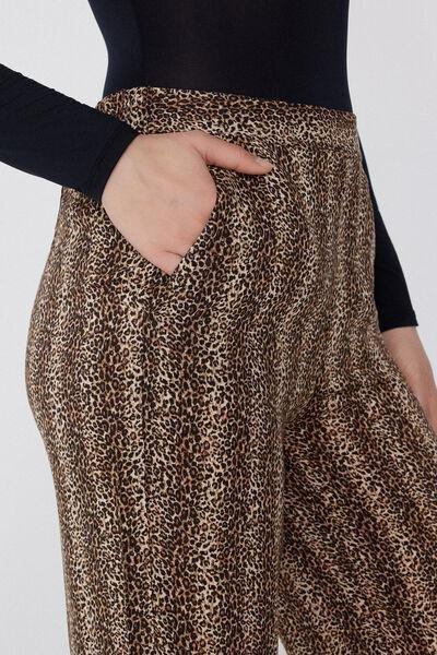 Black Animal Print Straight-Cut Viscose Pants, , large image number 3