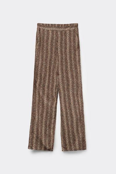 Black Animal Print Straight-Cut Viscose Pants, , large image number 4