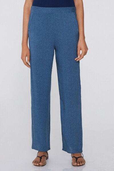 Blue Straight-Cut Trousers, , large image number 0