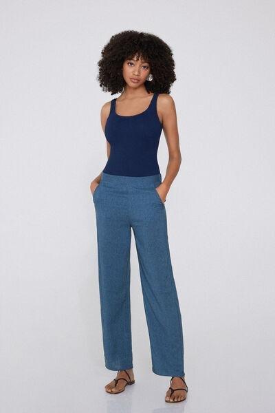 Blue Straight-Cut Trousers, , large image number 1