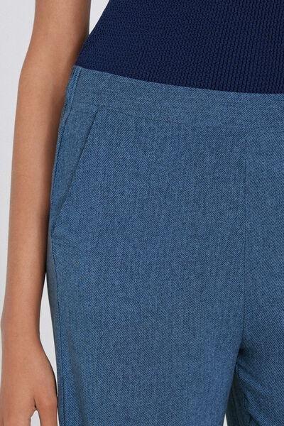 Blue Straight-Cut Trousers, , large image number 3