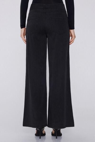 Black Soft Flex Denim Palazzo Trousers, , large image number 2