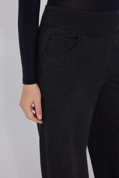 Black Soft Flex Denim Palazzo Trousers, , large image number 3