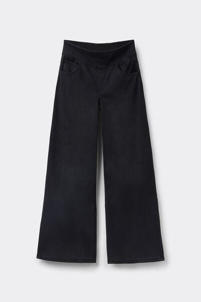 Black Soft Flex Denim Palazzo Trousers, , large image number 4
