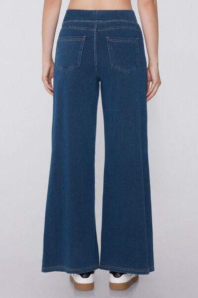 Navy Soft Flex Denim Palazzo Trousers, 5701_766Y, medium