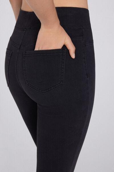 Black Soft Flex Denim Flared Trousers, , large image number 3