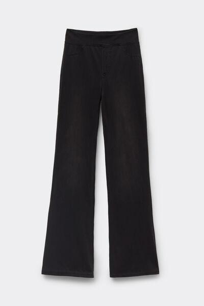 Black Soft Flex Denim Flared Trousers, , large image number 4