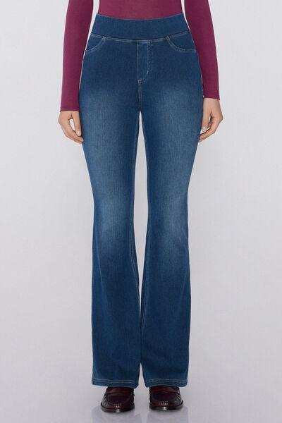 Blue Soft Flex Denim Flared Trousers, , large image number 0