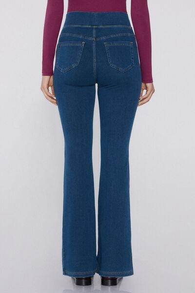 Blue Soft Flex Denim Flared Trousers, , large image number 2
