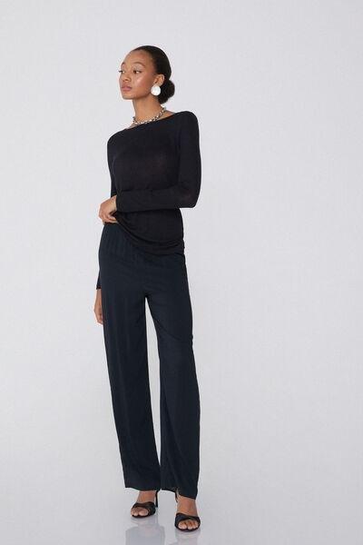 Black Canvas Straight Cut Trousers, Black, large image number 0