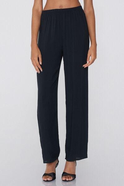 Black Canvas Straight Cut Trousers, Black, large image number 1
