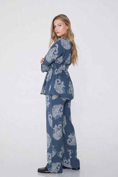 Blue Canvas Straight Cut Trousers, , large image number 1