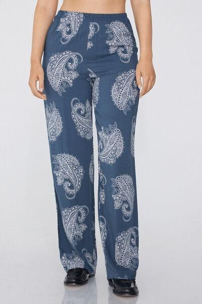 Blue Canvas Straight Cut Trousers, 5701_867W, large image number 1