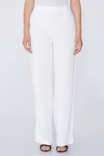 White Long Brushed Fabric Palazzo Pants, , medium