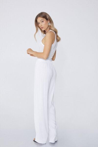 White Long Brushed Fabric Palazzo Pants, , large image number 1