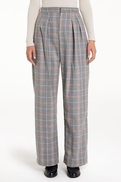 Grey High-Waist Warm Tweed Palazzo Trousers, , large image number 0