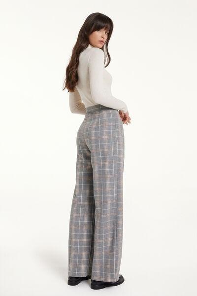 Grey High-Waist Warm Tweed Palazzo Trousers, , large image number 1