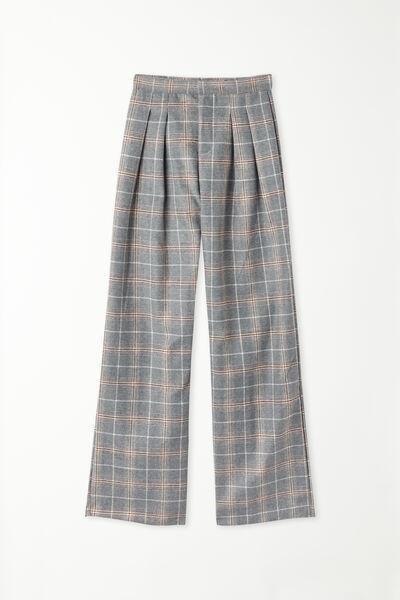 Grey High-Waist Warm Tweed Palazzo Trousers, , large image number 4