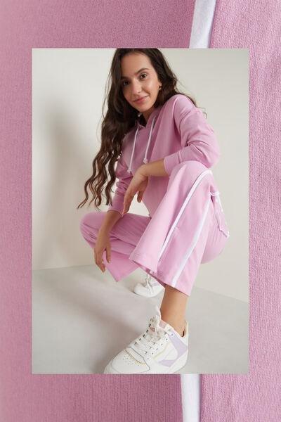 Pink Wide-Leg Cotton Fleece Trousers, 5701_647U, large image number 0