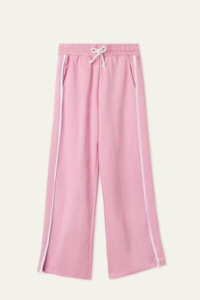 Pink Wide-Leg Cotton Fleece Trousers, 5701_647U, large image number 4