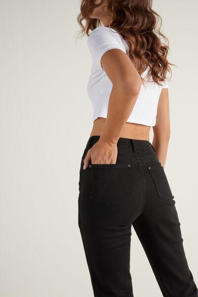 Black High-Waisted Denim Trousers, Black, medium