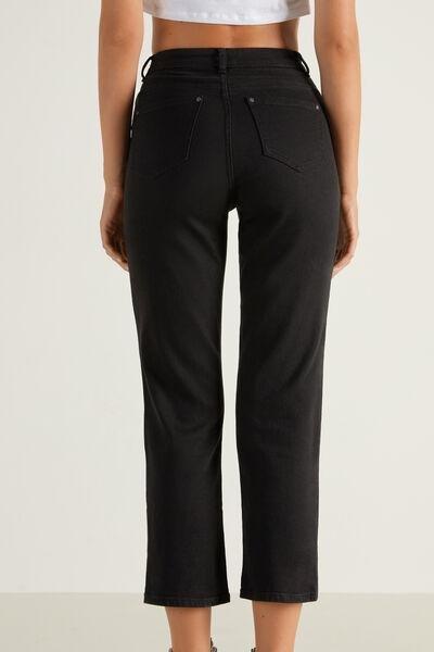 Black High-Waisted Denim Trousers, Black, medium