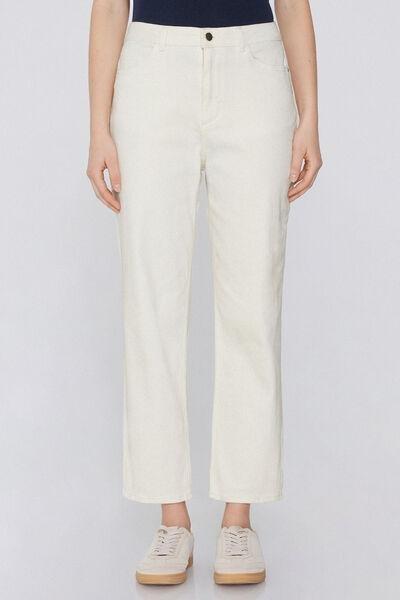 White Straight-Fit High-Waist Pants, , large image number 0