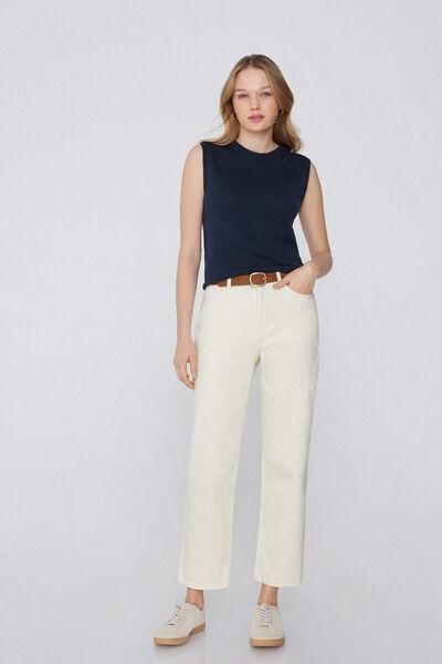 White Straight-Fit High-Waist Pants, , large image number 1