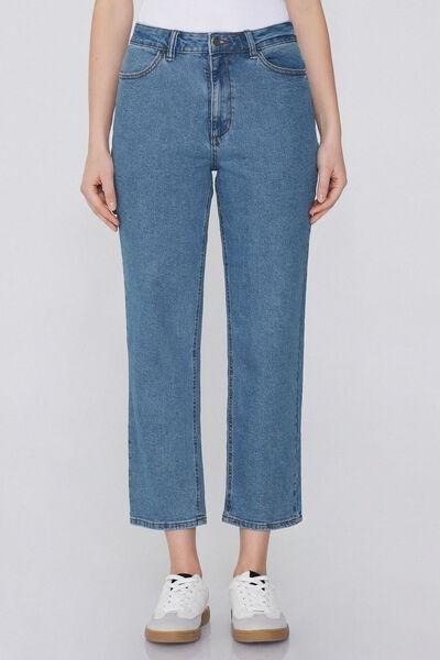 Blue Straight-Fit High-Waist Pants, , large image number 0