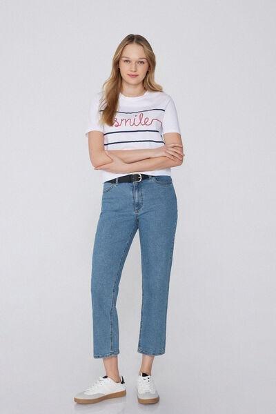 Blue Straight-Fit High-Waist Pants, , large image number 1