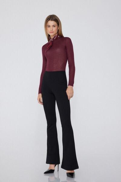 Black Milano-Stitch Palazzo Trousers, Black, large image number 0