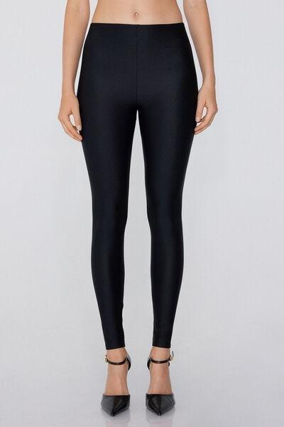Black High-Waisted Shiny Leggings, , large image number 0