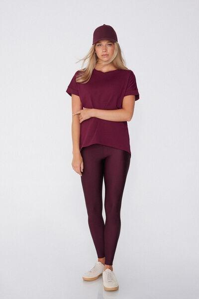 Burgundy High-Waisted Shiny Leggings, 5701_095Y, large image number 0