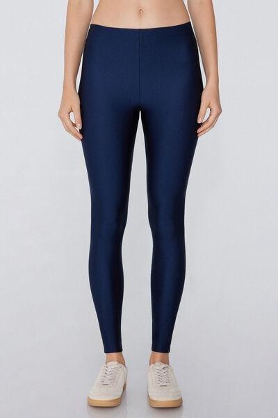 Navy Shiny Microfibre Leggings, , large image number 0