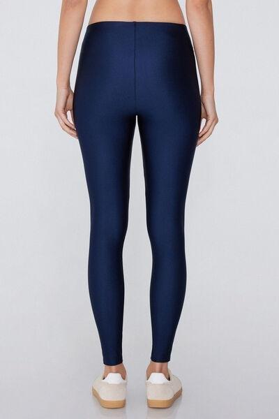 Navy Shiny Microfibre Leggings, , large image number 2