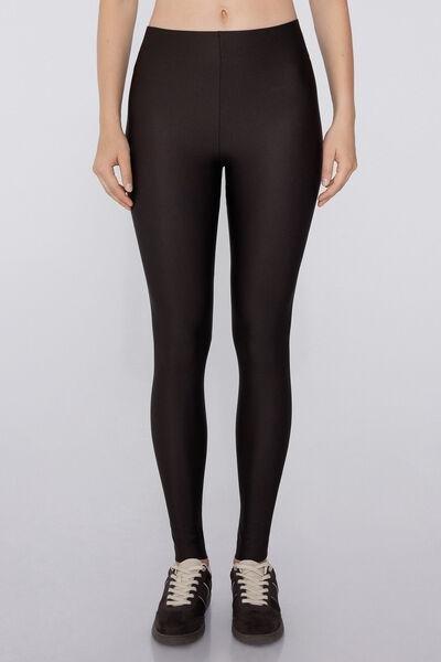Black Shiny Microfibre Leggings, , large image number 0