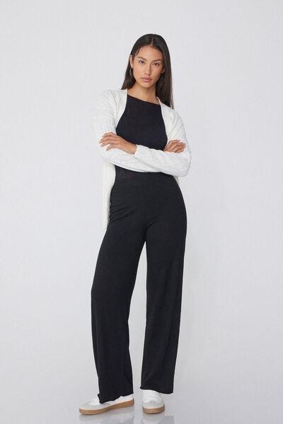 Black Flared Pants, Black, medium