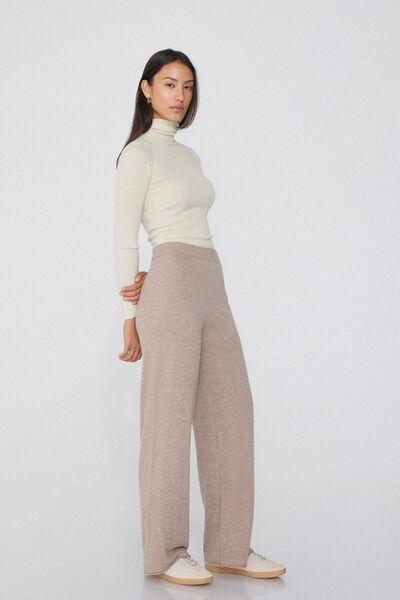 Beige Thick Palazzo Trousers, , large image number 1