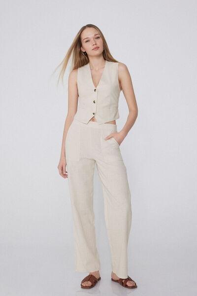 Ecru Canvas Trousers, , large image number 1