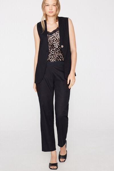Black Cotton Canvas Cigarette Pants, Black, large image number 0