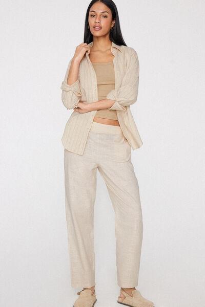 Beige Cotton Canvas Cigarette Pants, 5701_350Z, large image number 0