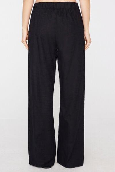 Black Cotton Canvas Palazzo Pants, Black, medium