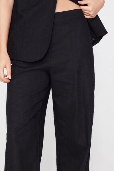 Black Cotton Canvas Palazzo Pants, Black, large image number 3